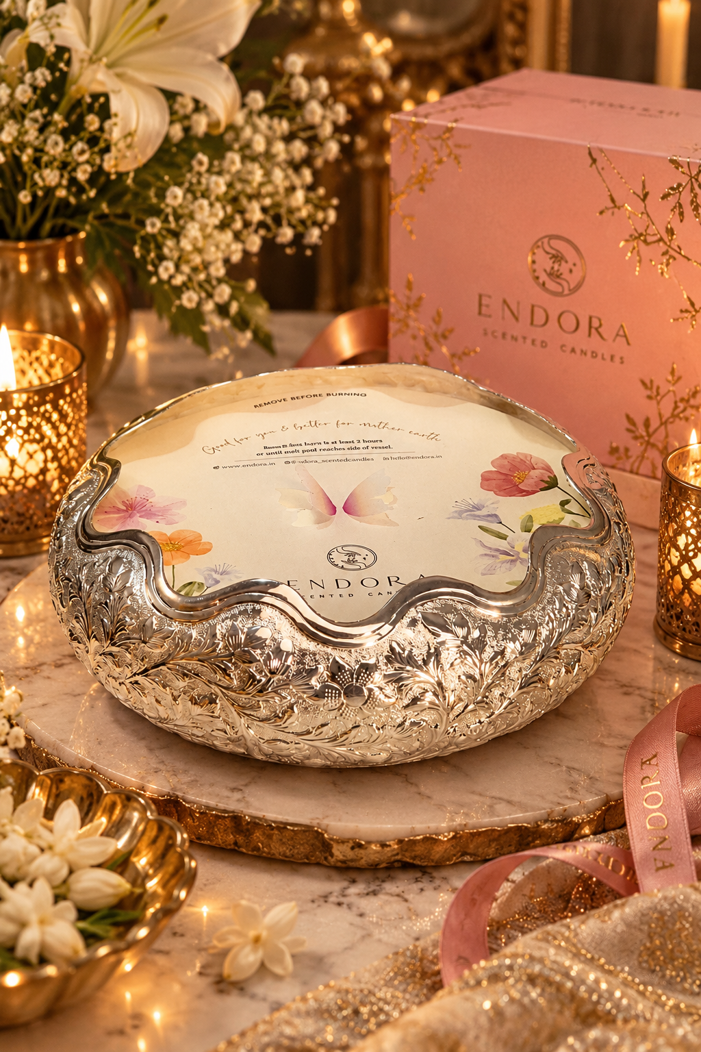 Flora Argentum Grand | Hand-etched Footed silver Urli
