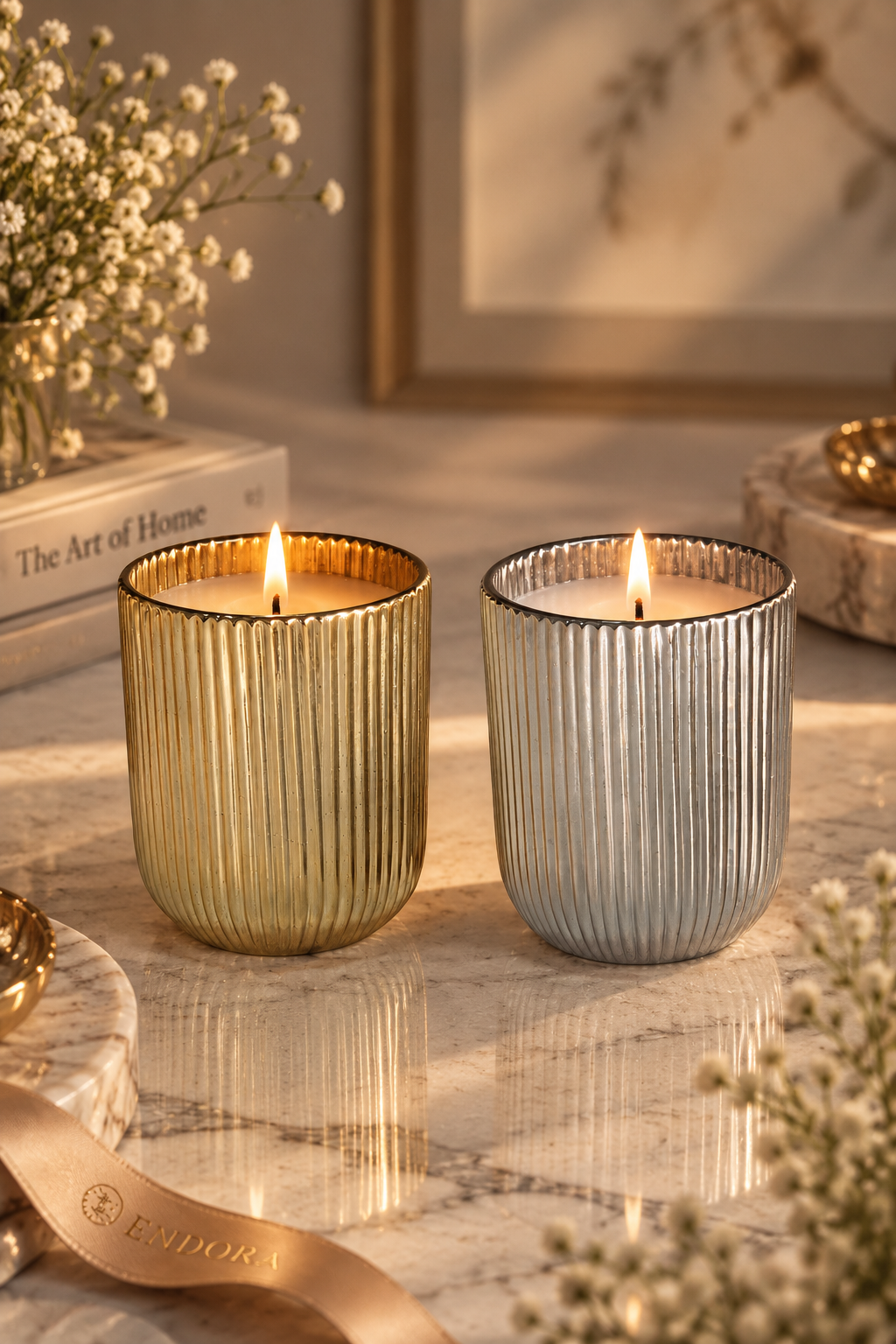 The Grooved Platinum Candle Set of 2