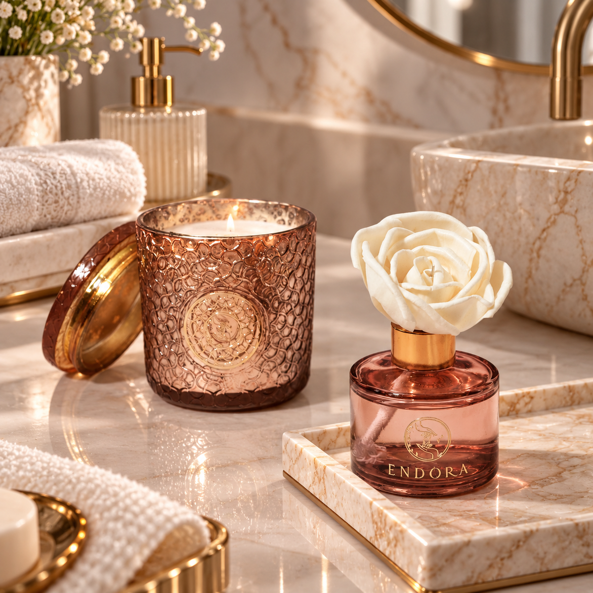 Endora Signature Rosegold candle + Diffuser set