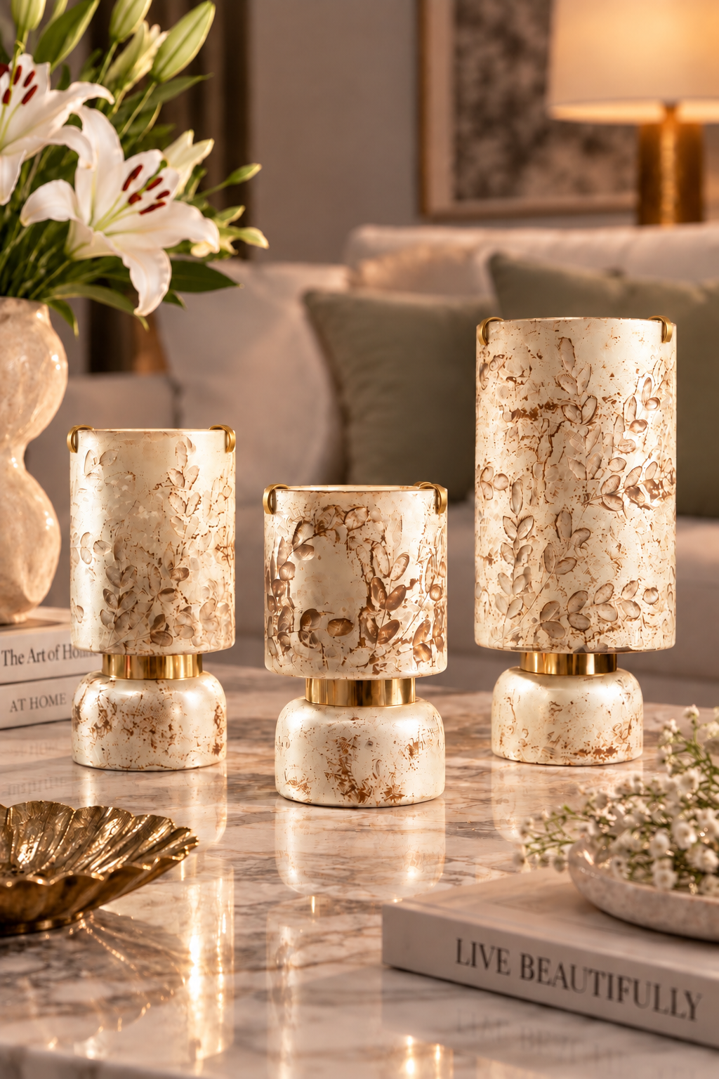 Autumn Pearl Antique Hurricanes | Pillar candle holder