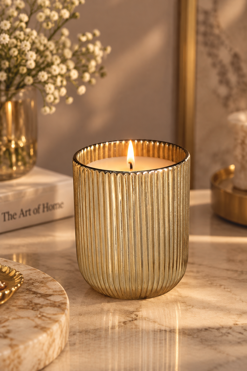 The Grooved Platinum Candle Set of 2