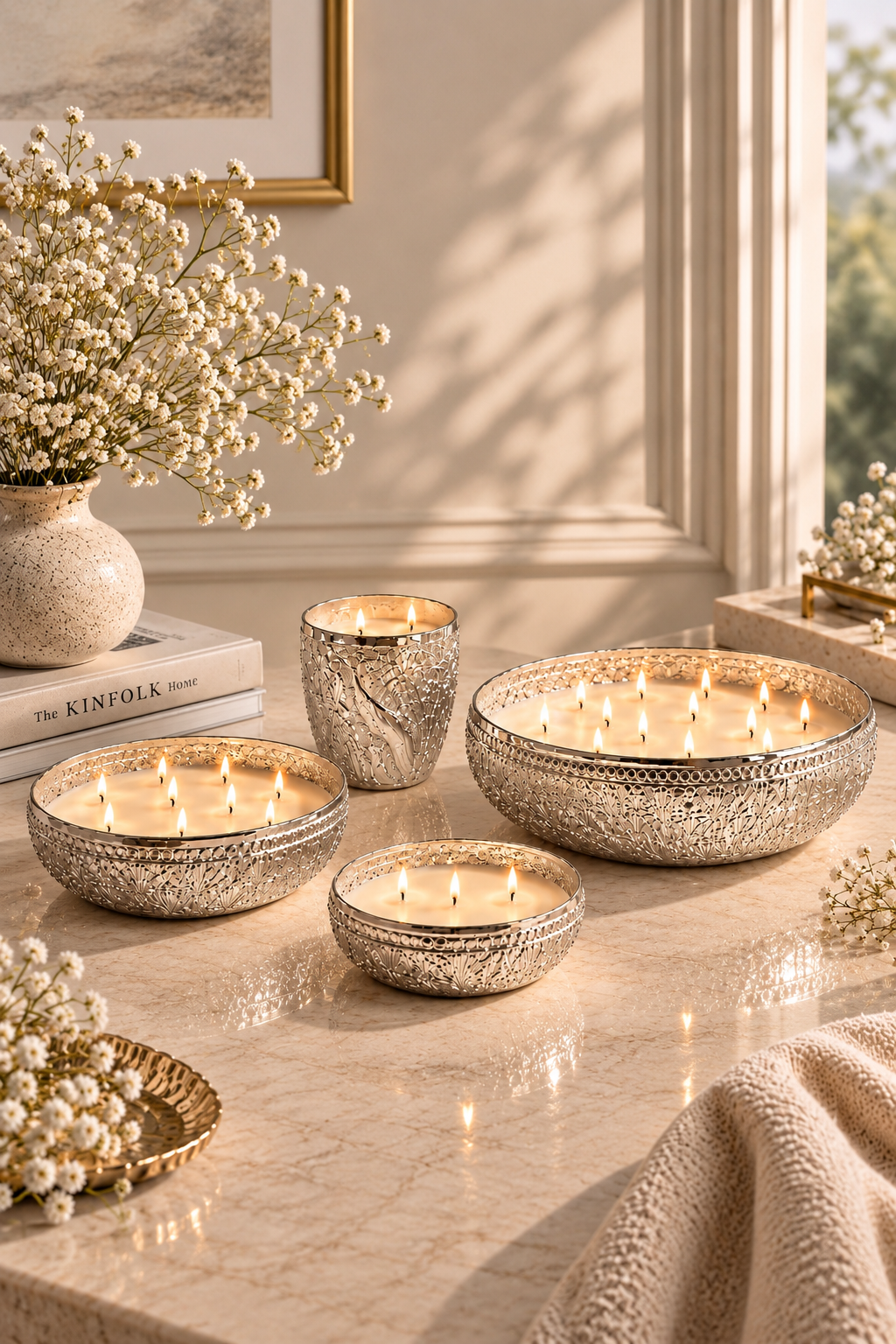 The Noor Collection- Hand Etched Silver Metal Luxury Candles