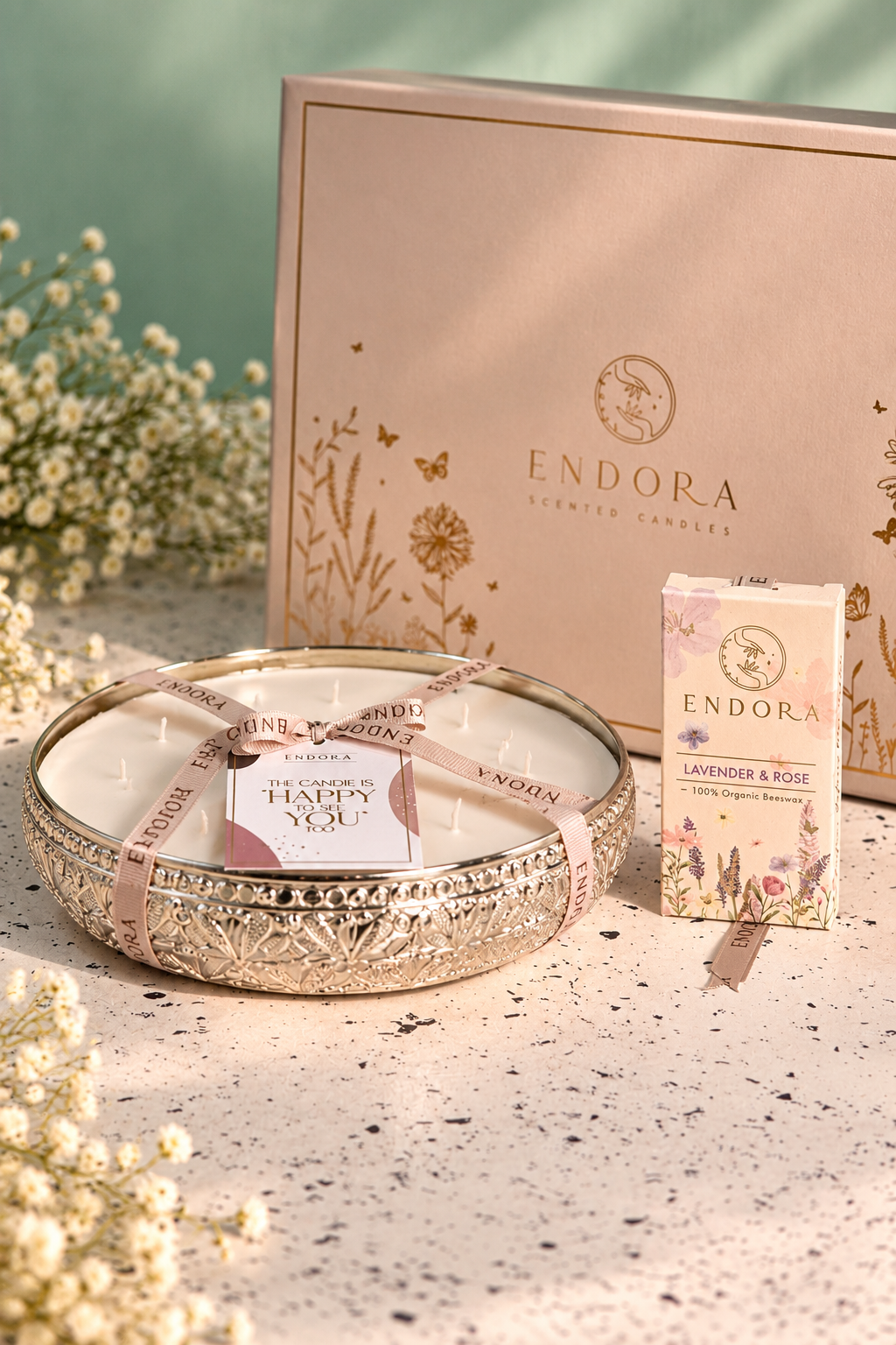 Scent Essential Gift Box (Luxe) | 7 Wick Metal Urli | Gift Box