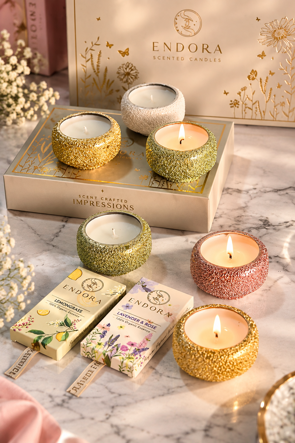 Crinkle Glow Diya Gift Set + 2 Scented Wax Tablets
