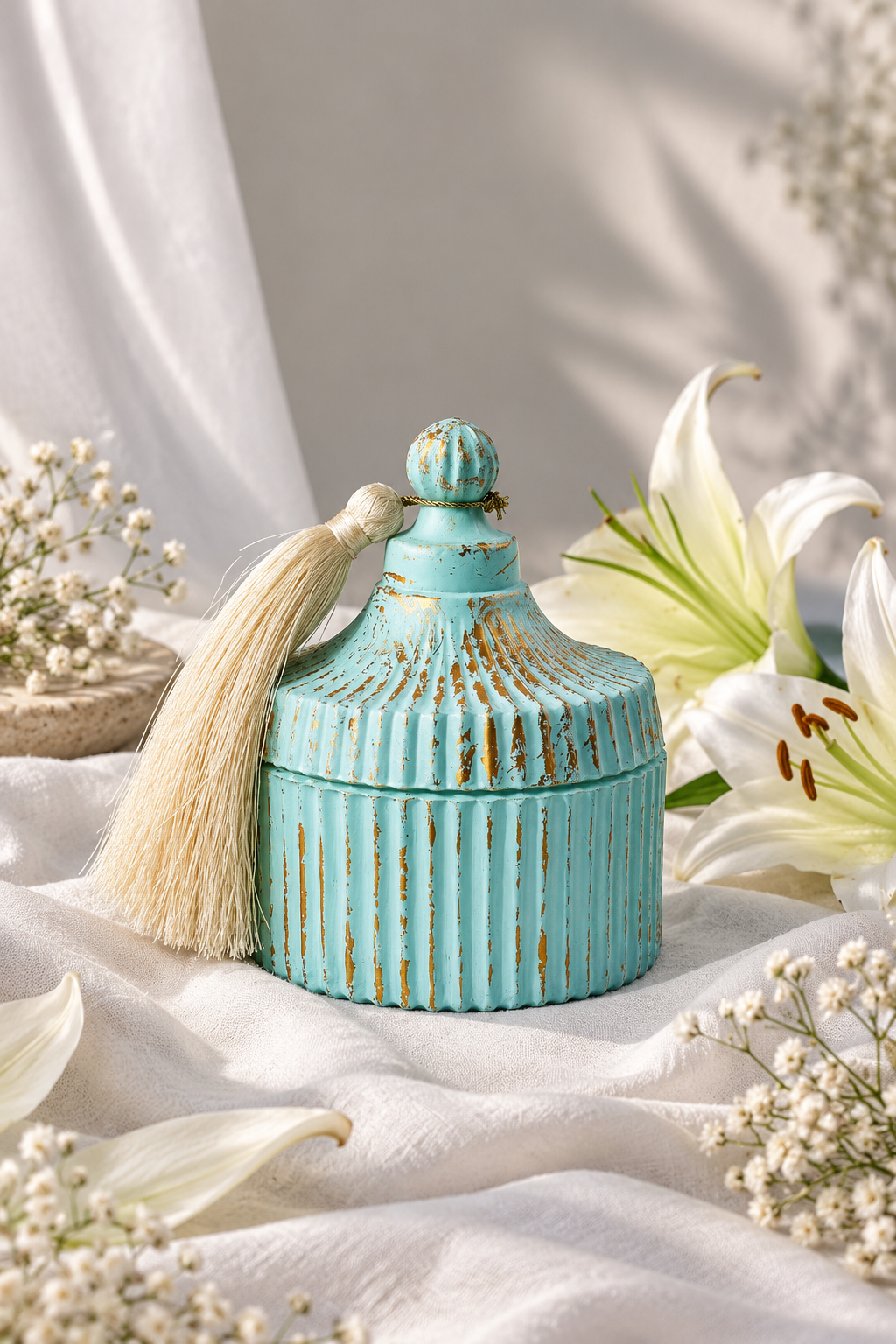 Blue Candy Tassel Jar Candle + 2 Scented Wax Tablets