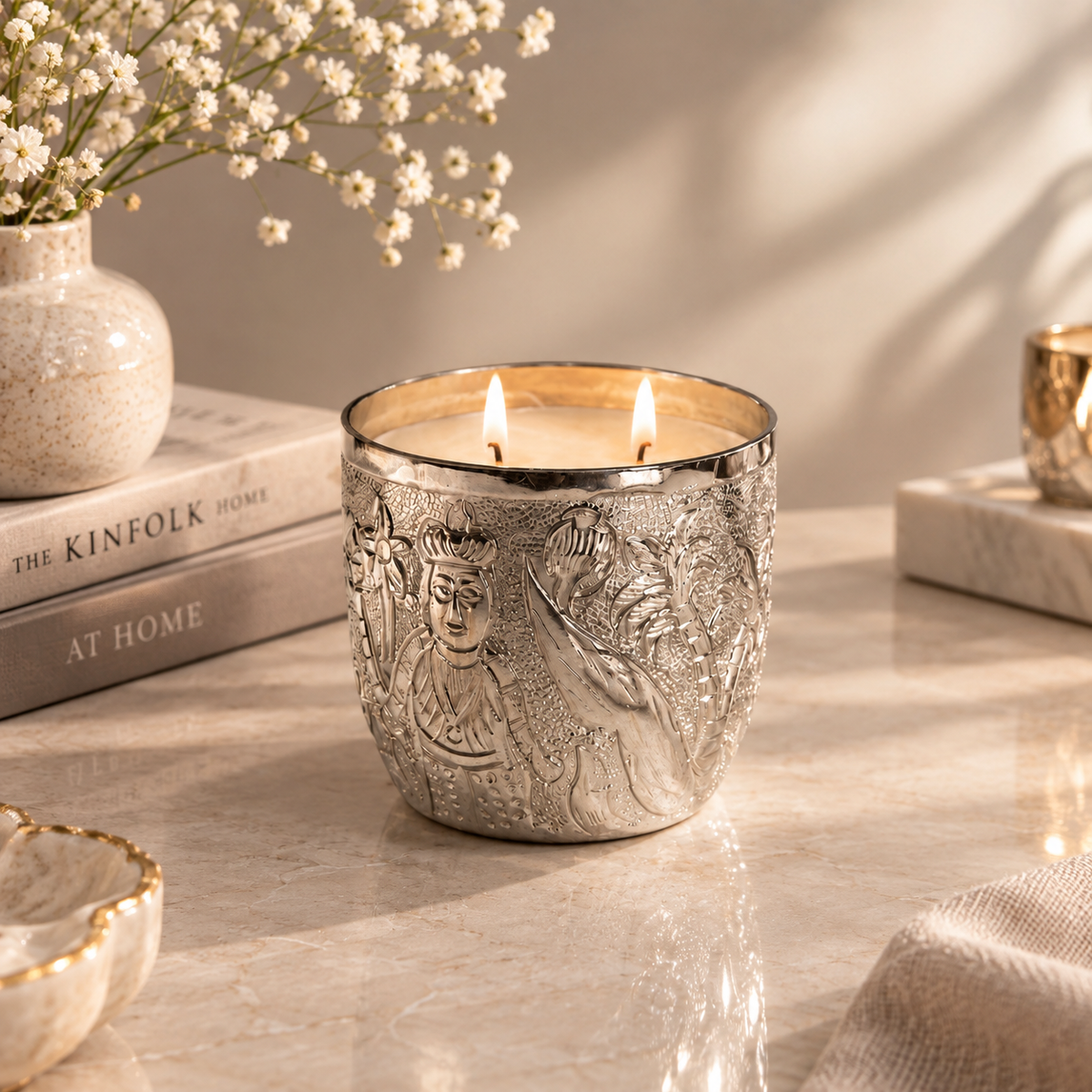 The Noor Collection- Hand Etched Silver Metal Luxury Candles