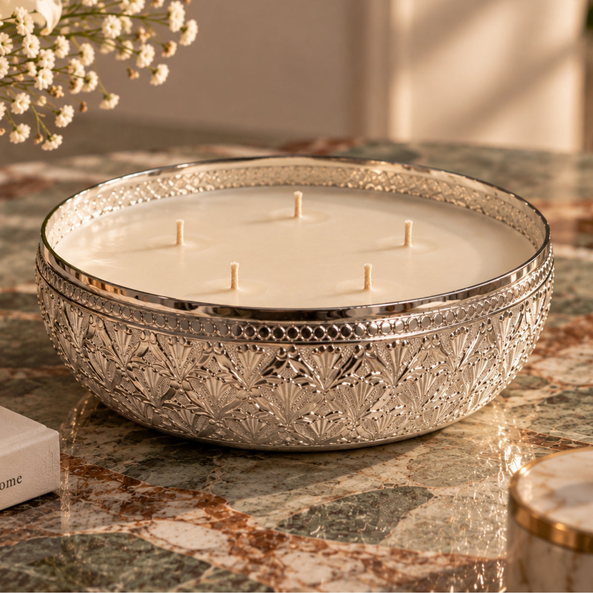 The Noor Collection- Hand Etched Silver Metal Luxury Candles