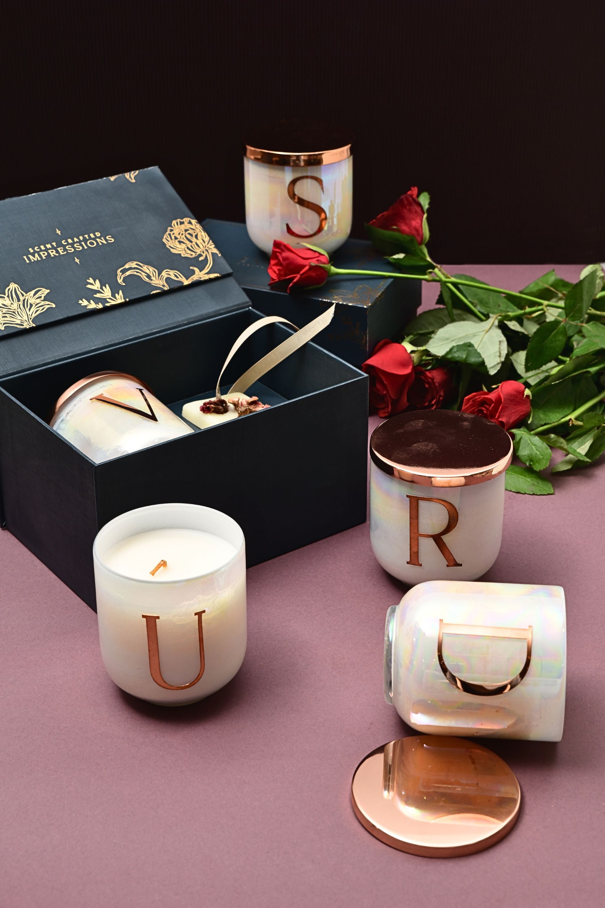 The Initial Candle + scented wax tablet