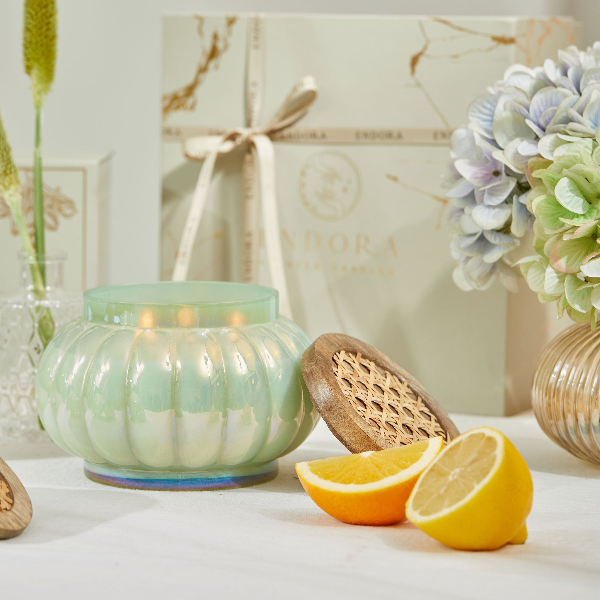 Aquamarine Boho Lid Pumpkin Jar + Wax Tablet