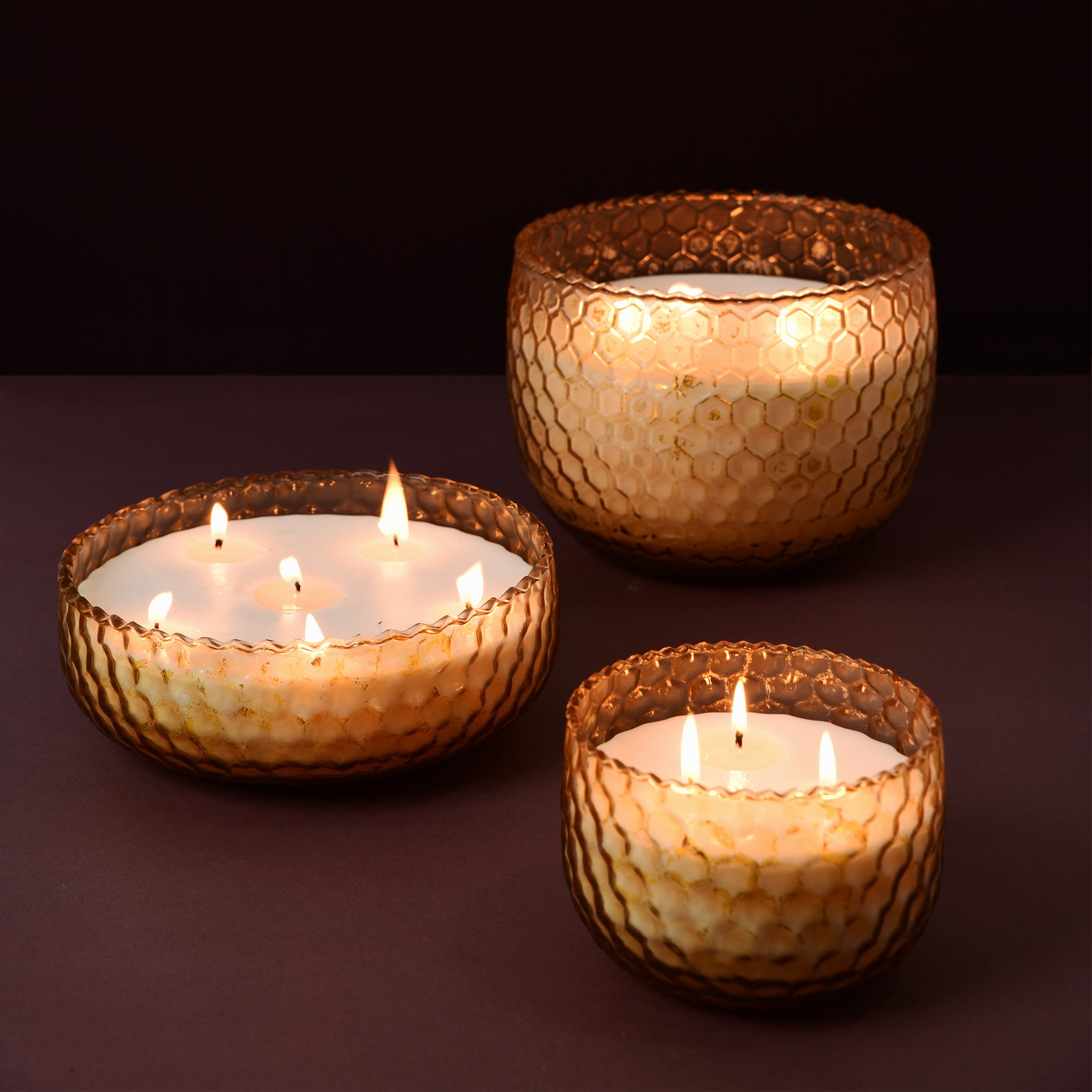 Honey Comb Gold foiled Bowl Candles | Set Of 3