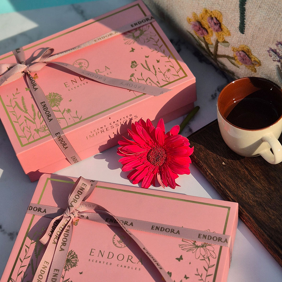 Scent Essential Gift Box (Floral) | 3 Wick Crinkle Bowl | Scented Candles