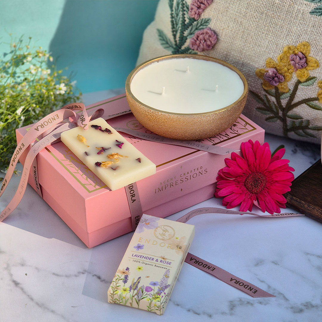Scent Essential Gift Box (Floral) | 3 Wick Crinkle Bowl | Scented Candles
