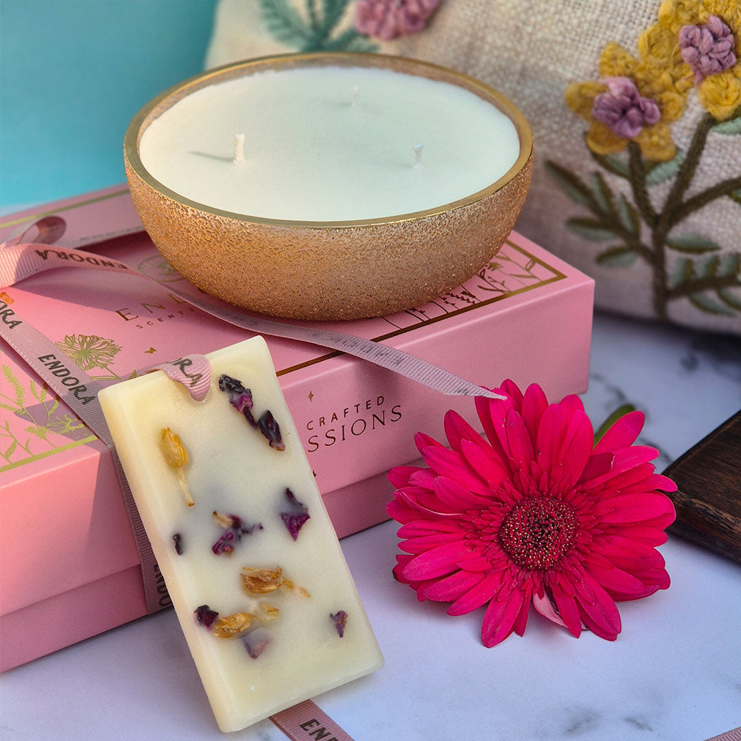 Scent Essential Gift Box (Floral) | 3 Wick Crinkle Bowl | Scented Candles